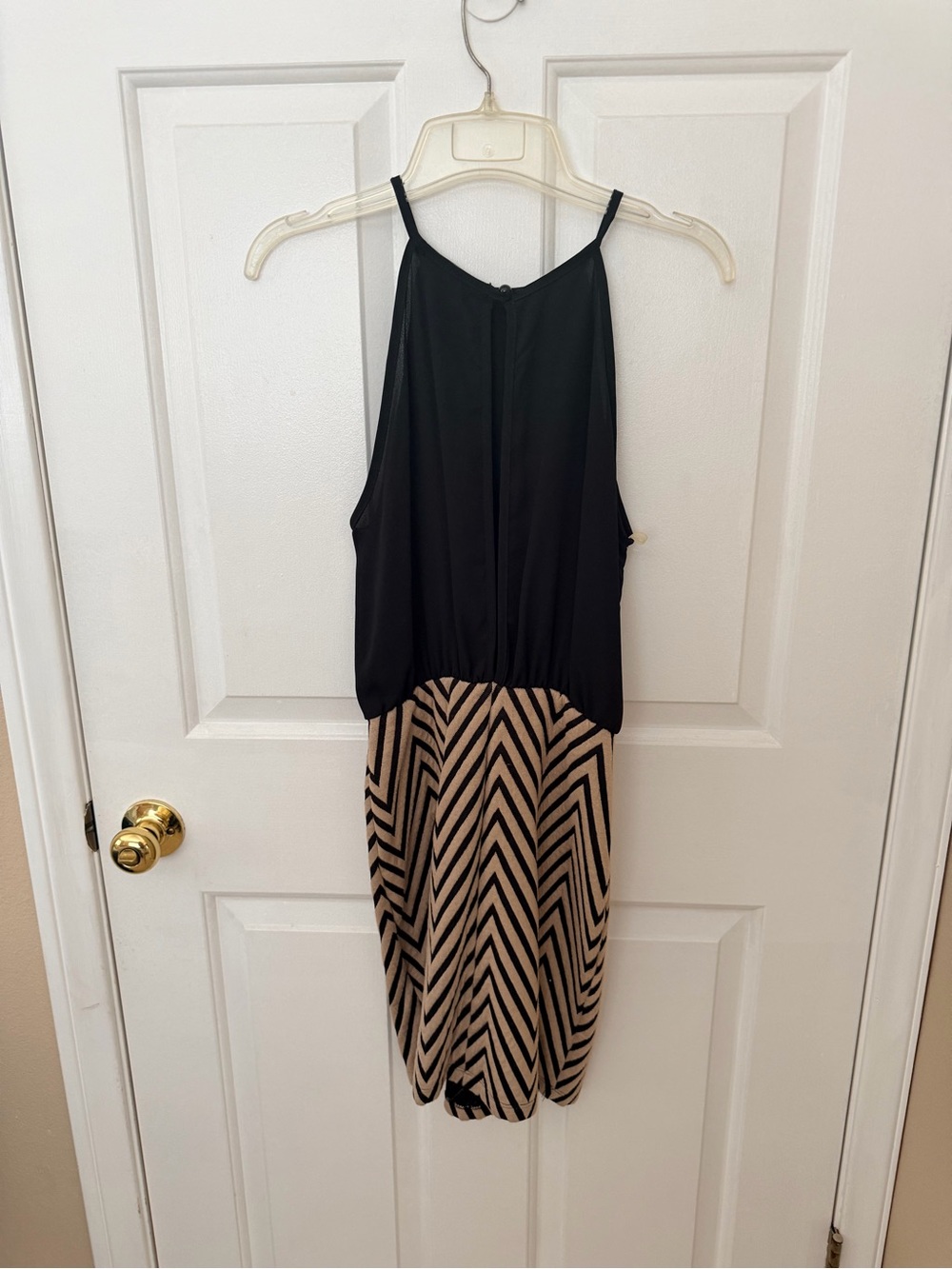 Foreign Exchange Black and Beige Chevron Halter Midi Dress